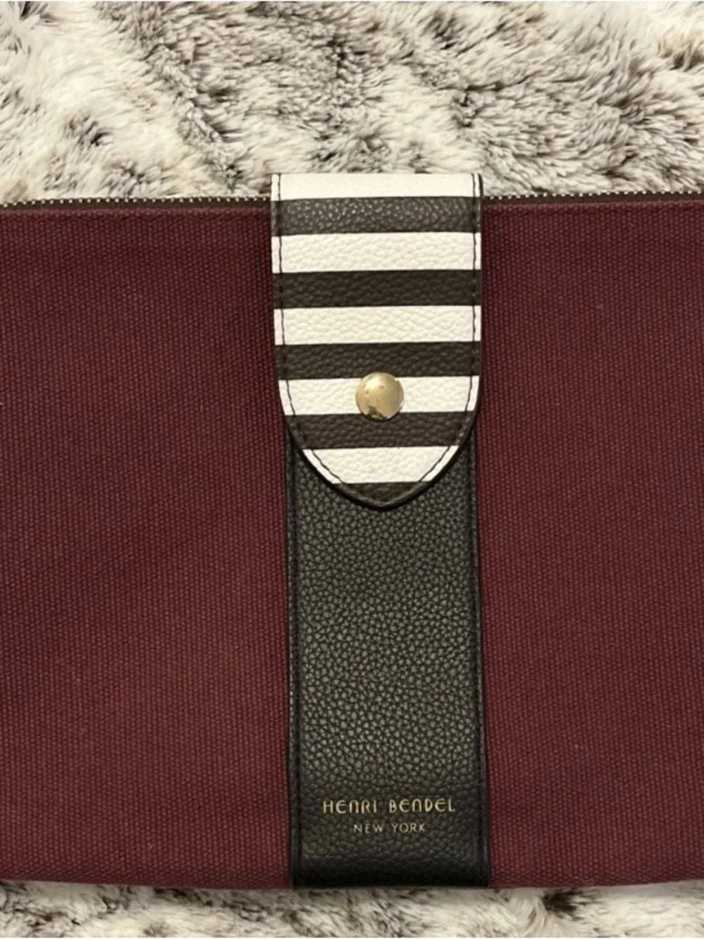 Rare RETAIL ARCHIVE Henri Bendel Maroon Canvas Cosmetic Bag Clutch Striped